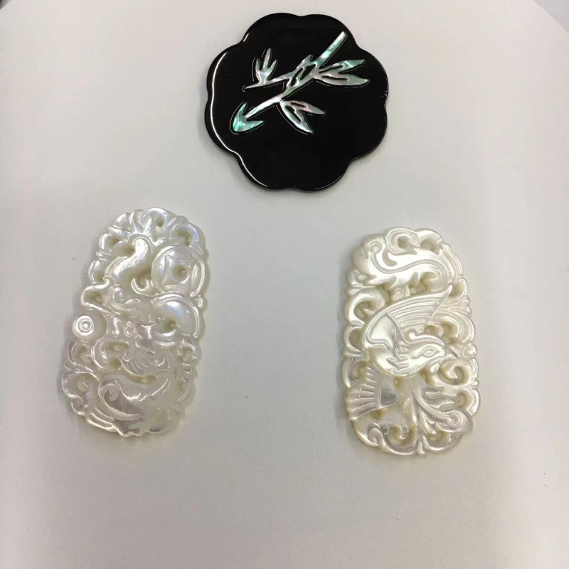 Natürliche Weiß Mutter der Perle Shell Charme Laser Gravierte Phoenix Drachen Halskette Anhänger Handwerk Ohrringe Halskette Schmuck Machen – Detail 3