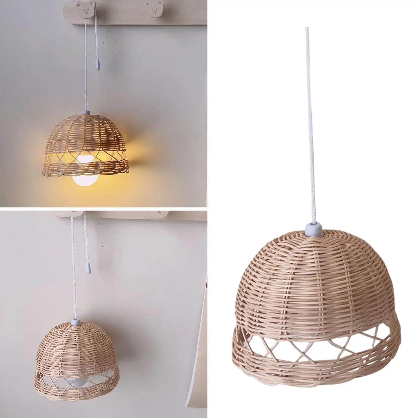 Rattan Lamp Shade Lamp Decoration Mini Boho Handmade Basket Chandelier Lamp Shade for Kids Room Living Room Cafe