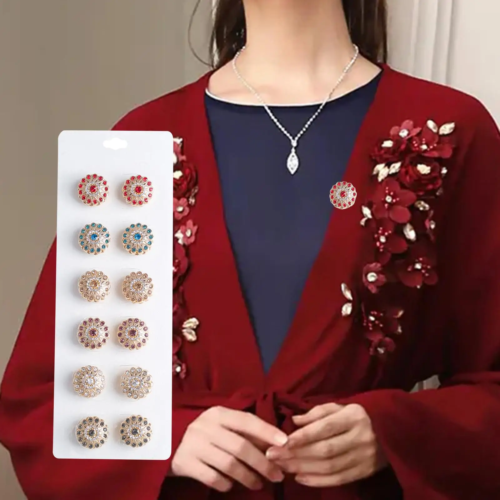 12Pcs Brooch No Hole Fashion Jewelry Alloy Decorate Double Sided Beauty Magnet Magnets Pins for Scarves Sweater Hat Shawl Girls
