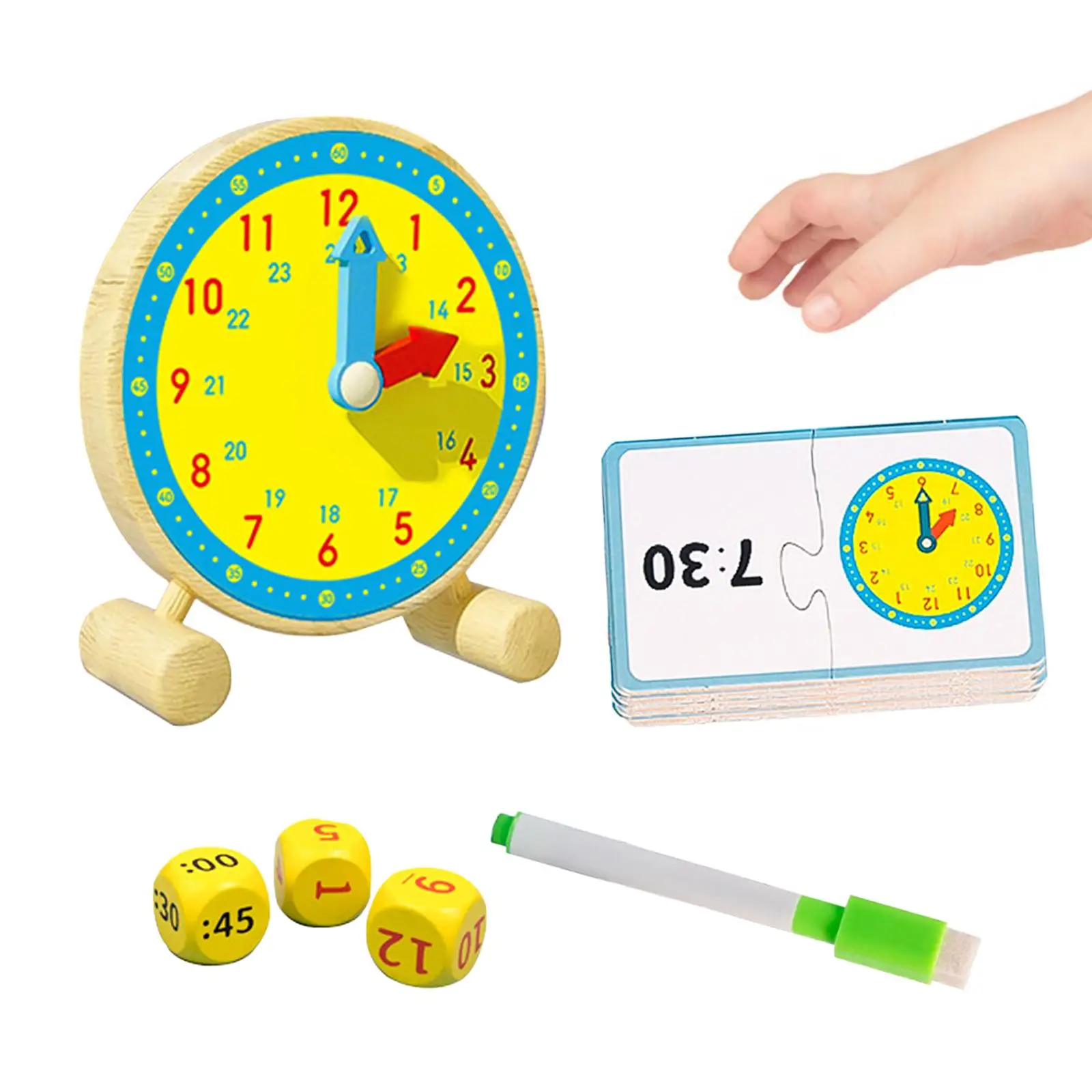 Montessori Clock Learning Toy Develop Fine Motor Skills Learning Education Toy Wooden Clock Toy for Kids Toddlers Children Girls