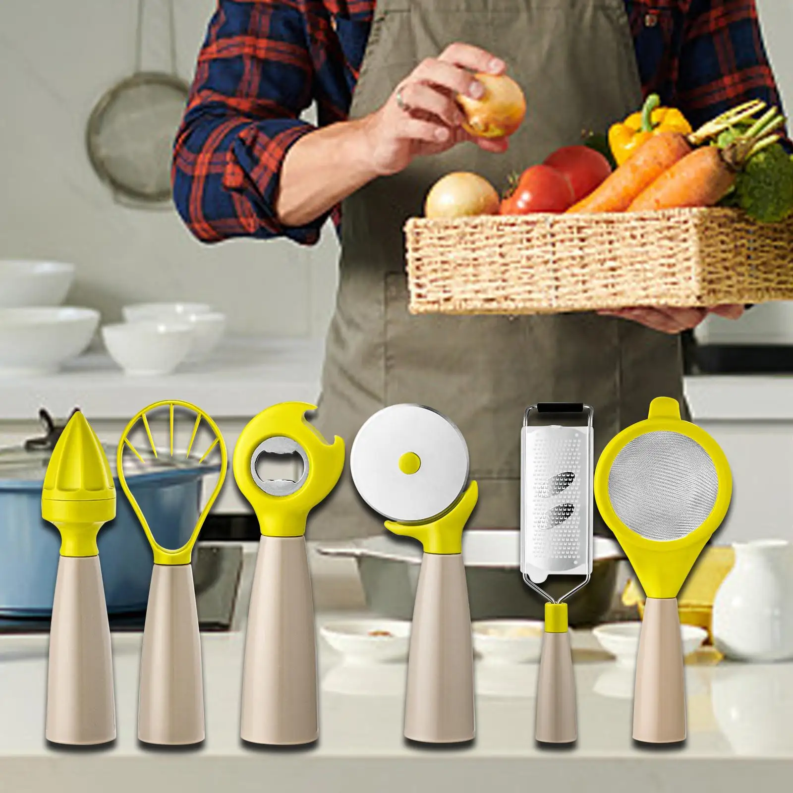 6Pcs Kitchen Tools Set Fruit Extractor Strainer Juicer Bottle Opener Space Saving for Garlic RV Cheese Vegetable Accessories