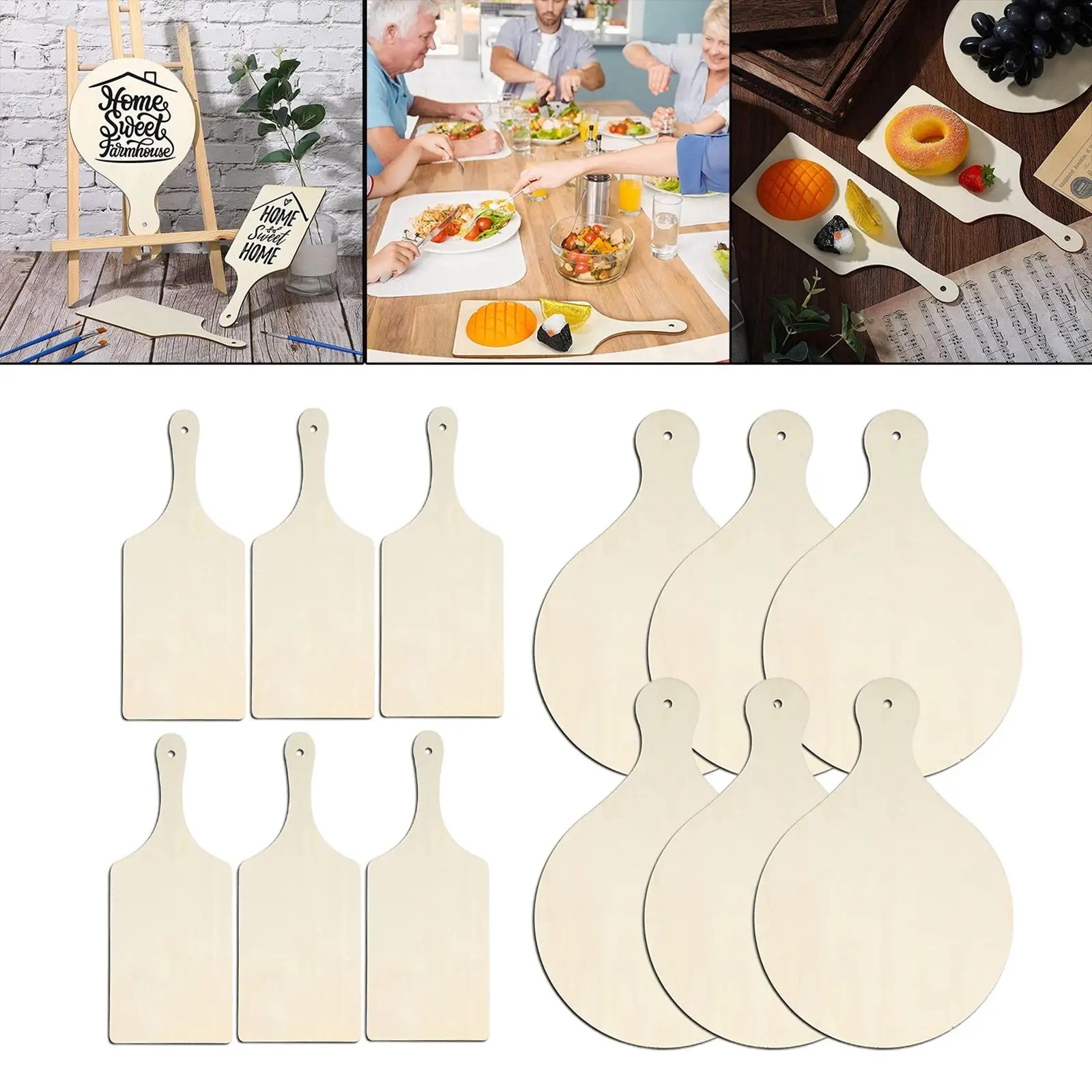 6x Natural Serving Tray  Cheese Board Table Centerpiece Paddle Rustic Unpainted Wooden Chopping Board for Meat Dinner Parties
