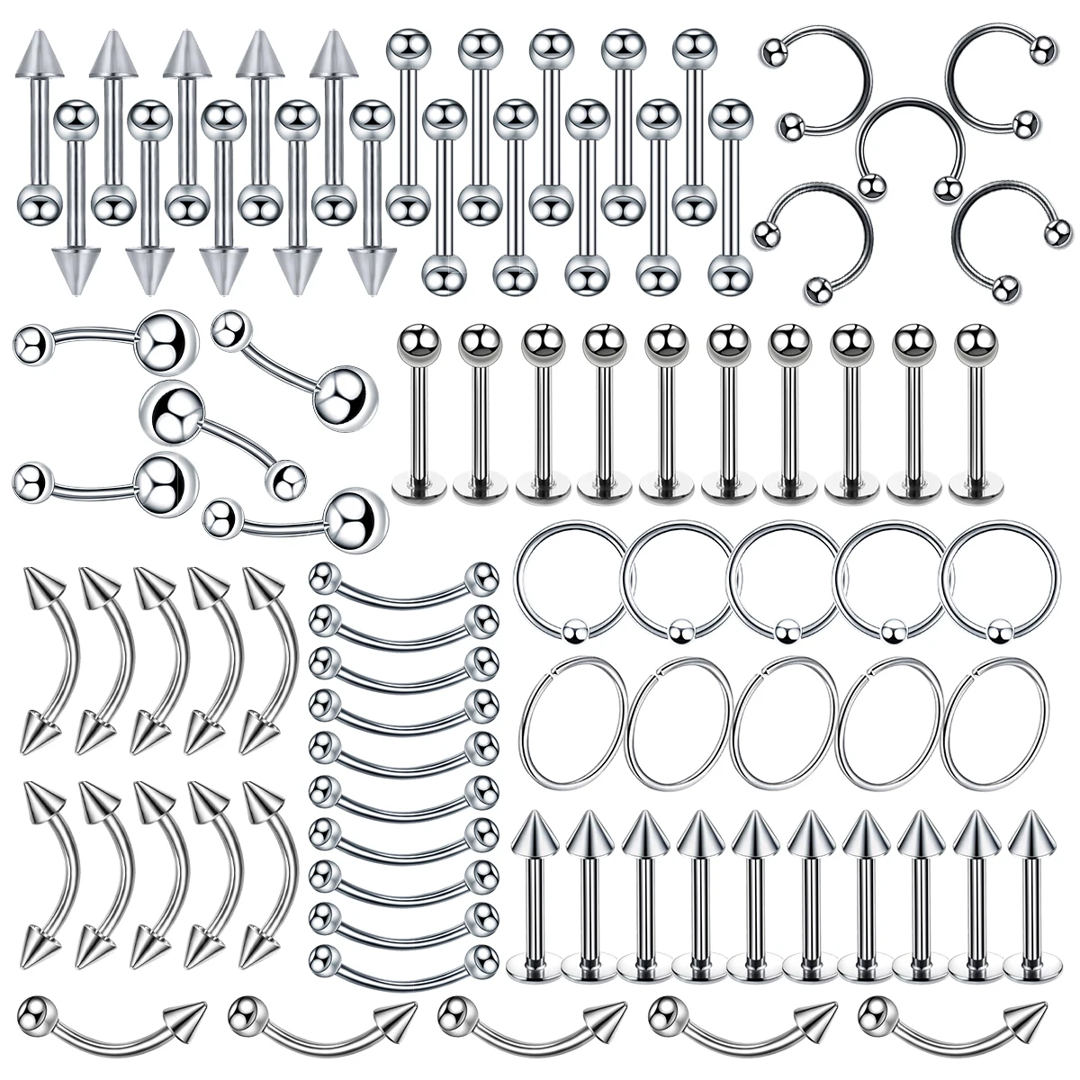 85Pcs Surgical Steel Body-Piercing Jewellery
