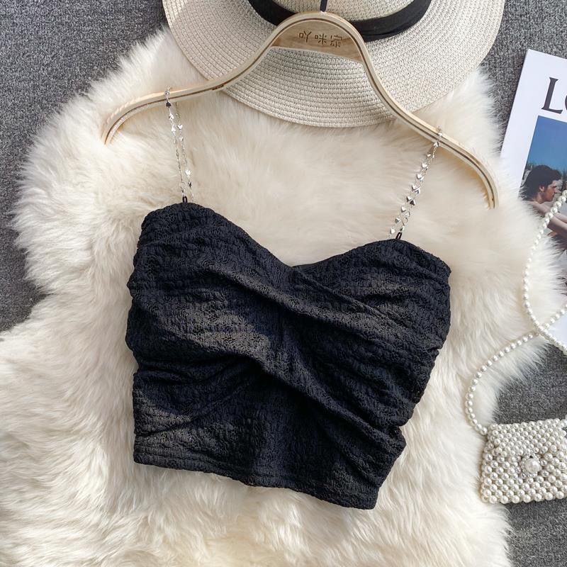 Sexy Streetwear 90s Crop Top Women Korean Fashion Tube Tops Sleeveless With Strape Tank Top Camis Chain T Shirt