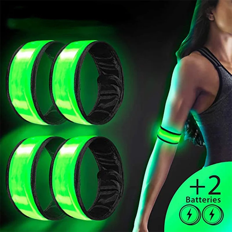 LED Glowing ArmBand  Unisex Anywear Mens Women’s Universal Adjustable Bracelet Wristband Outdoor Night Sports Fitness Running Fishing Cycling Safety Warning Wrist Wraps Sportswear Activewear Bracelets bands for Man Woman in Green