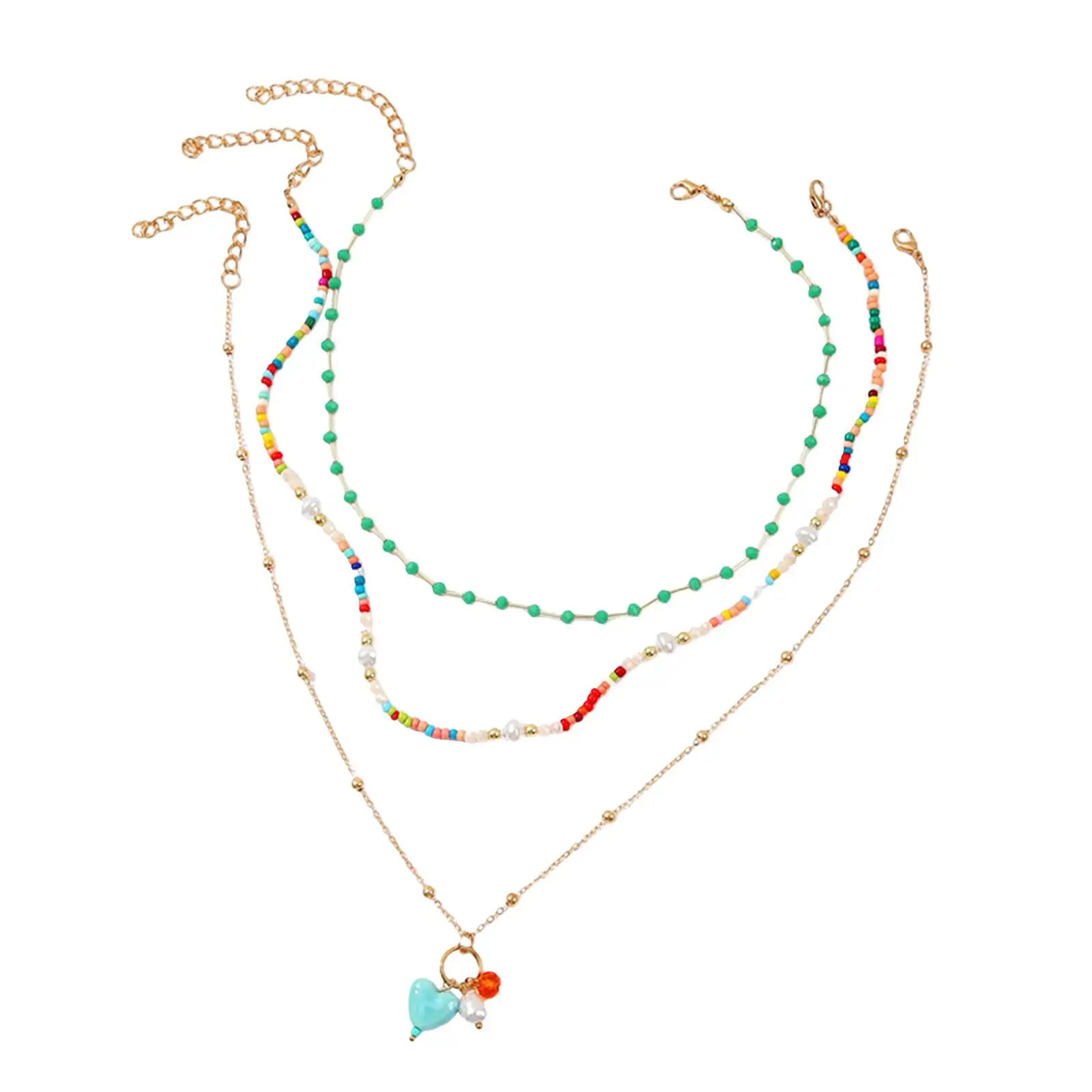3x Layered Necklaces Set Mixed Multi Colored Cute Multilayer for Wedding