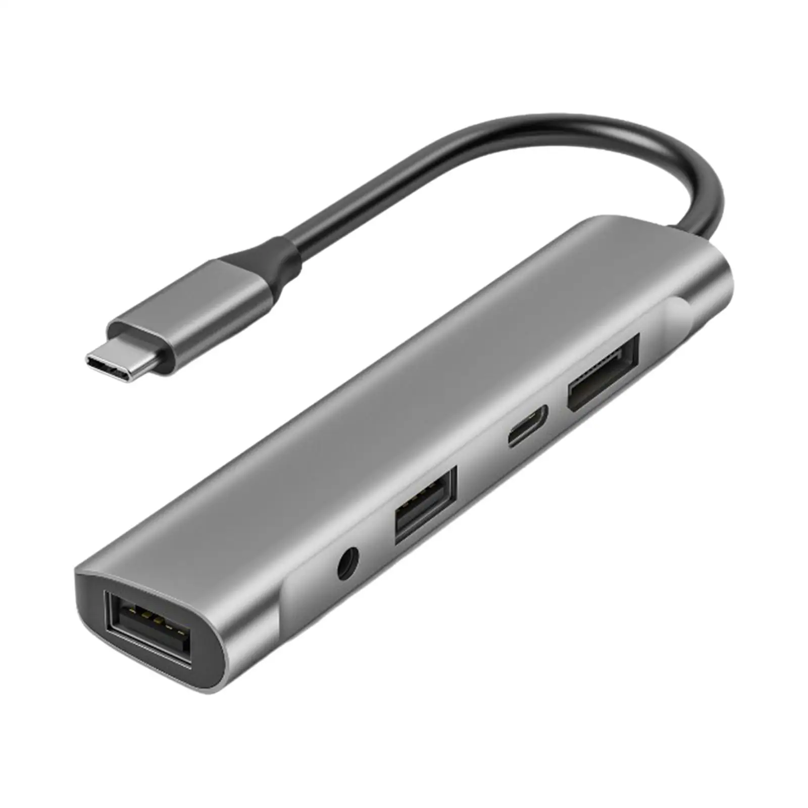 Portable 5 in 1 USB C Hub 3.5mm Jack 60W PD Charger 4K@60Hz DisplayPort Slim Multiport Adapters for Laptop Projector Microphone