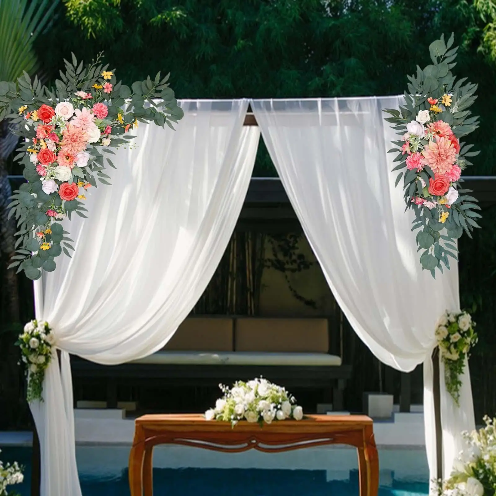 2Pcs Wedding Arch Flowers Floral Arrangement Centerpiece Wreath Arch Decor for Wedding Event Party Table Decorations