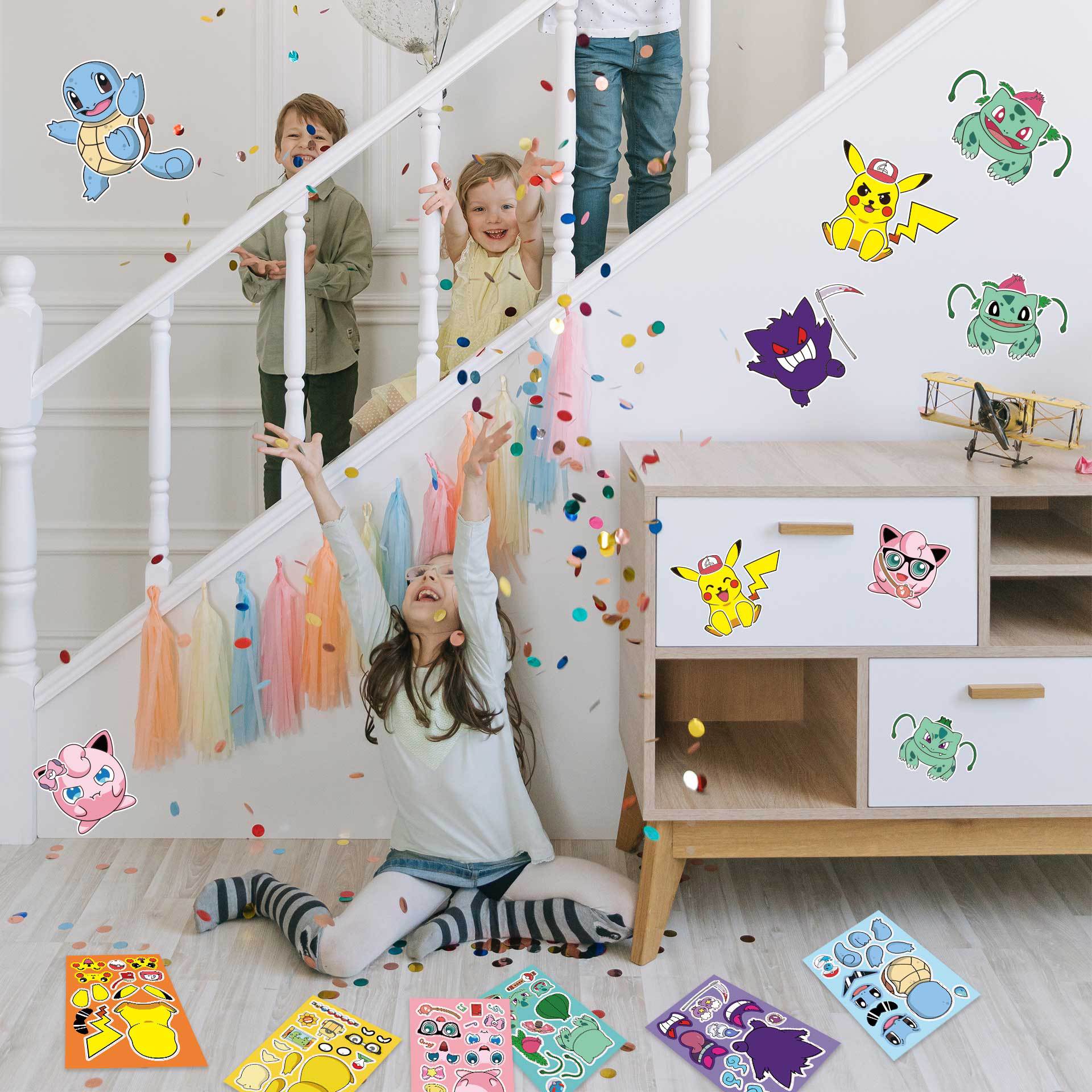 16 Blatt Pokemon Kinder Puzzle Anime Aufkleber Make-a-Face Montieren Lustige Cartoon Aufkleber Montieren Puzzle Kinder Junge Spielzeug geschenk – Detail 7