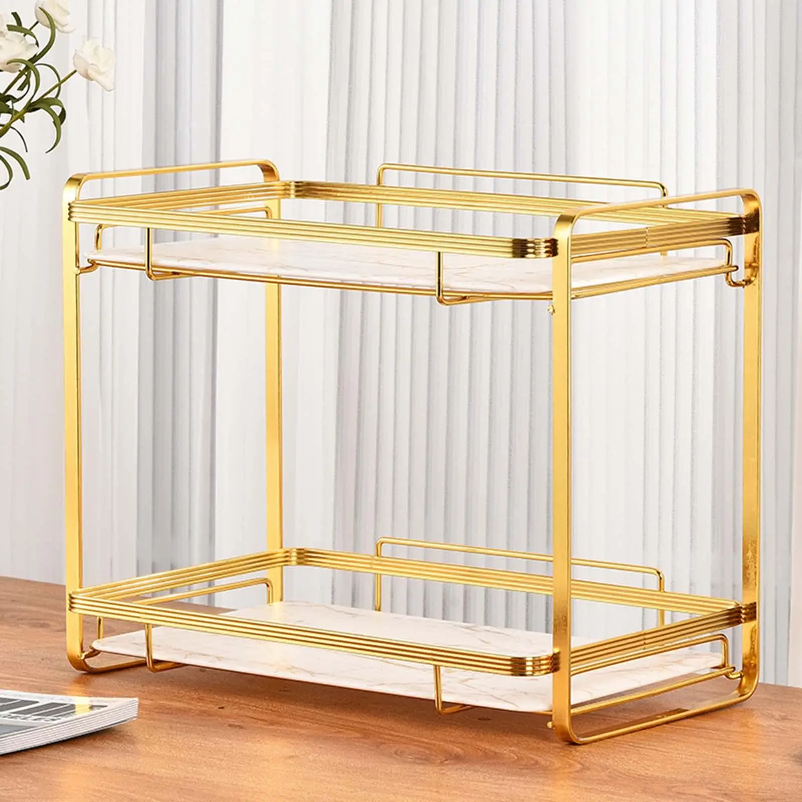 Makeup Organizer Shelf Standing Rack with Removable Tray for Bedroom Dresser Decor