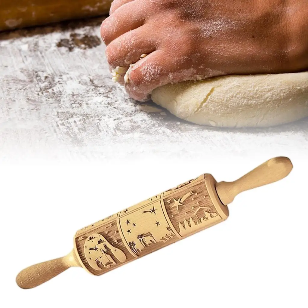  Rolling Pins Roller Gripping Stunning Carved 9 Patterns 3D Nativity  for  Praying Bakery