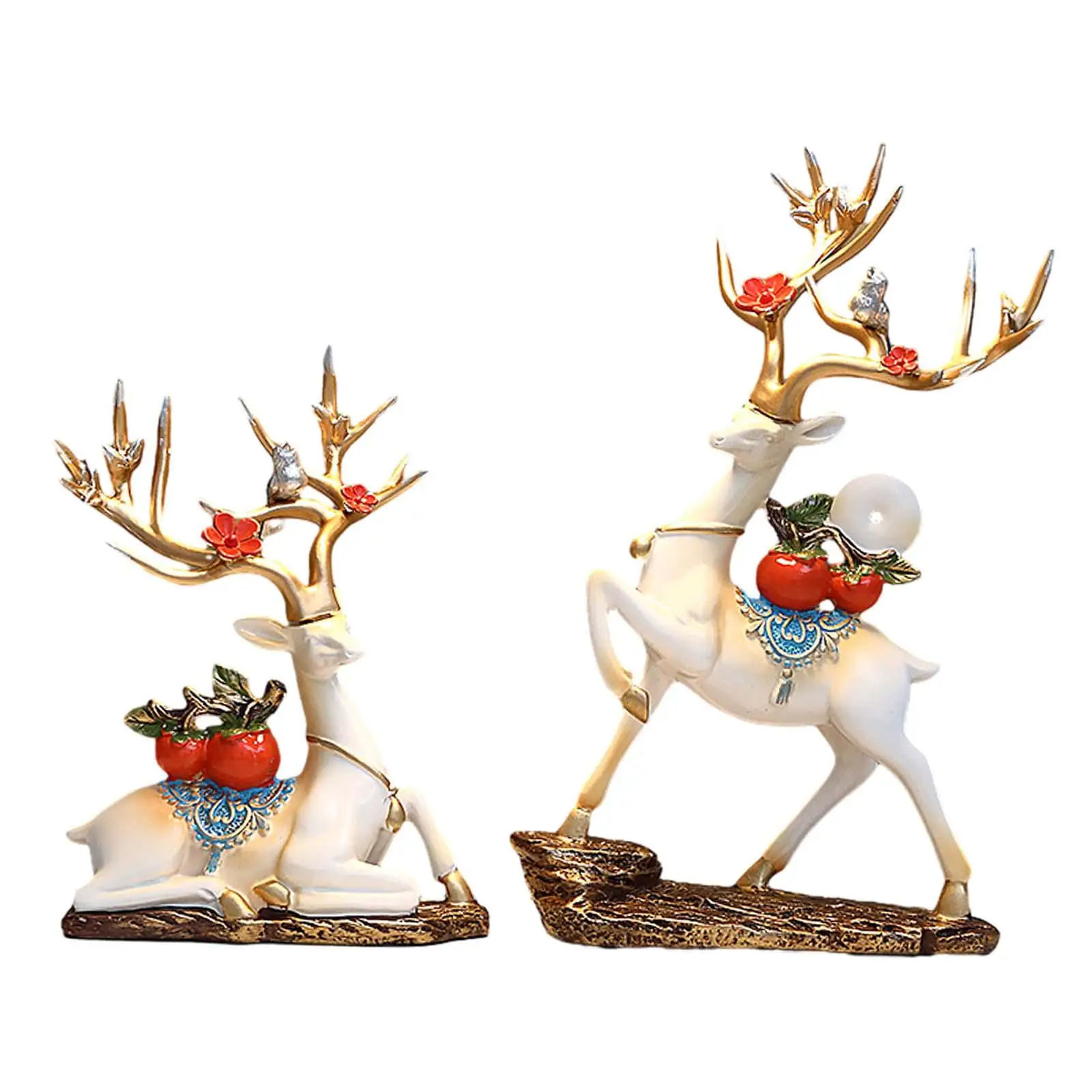 2x Reindeer Statues Collectable Elk Couple Sculpture for Bar Cabinet Desktop