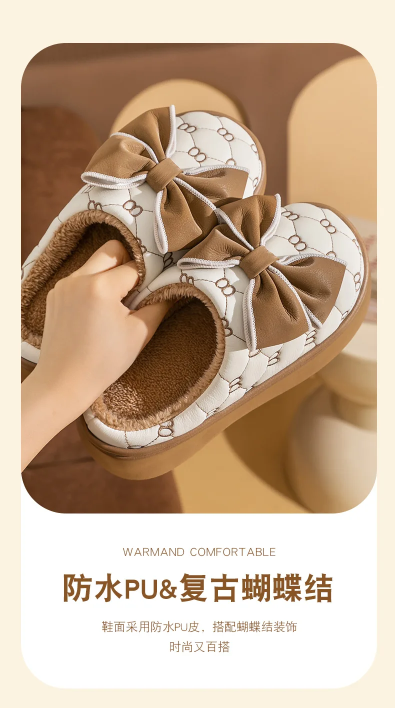 Winter Indoor Bow Knot Cotton Slippers for Women - true deals club