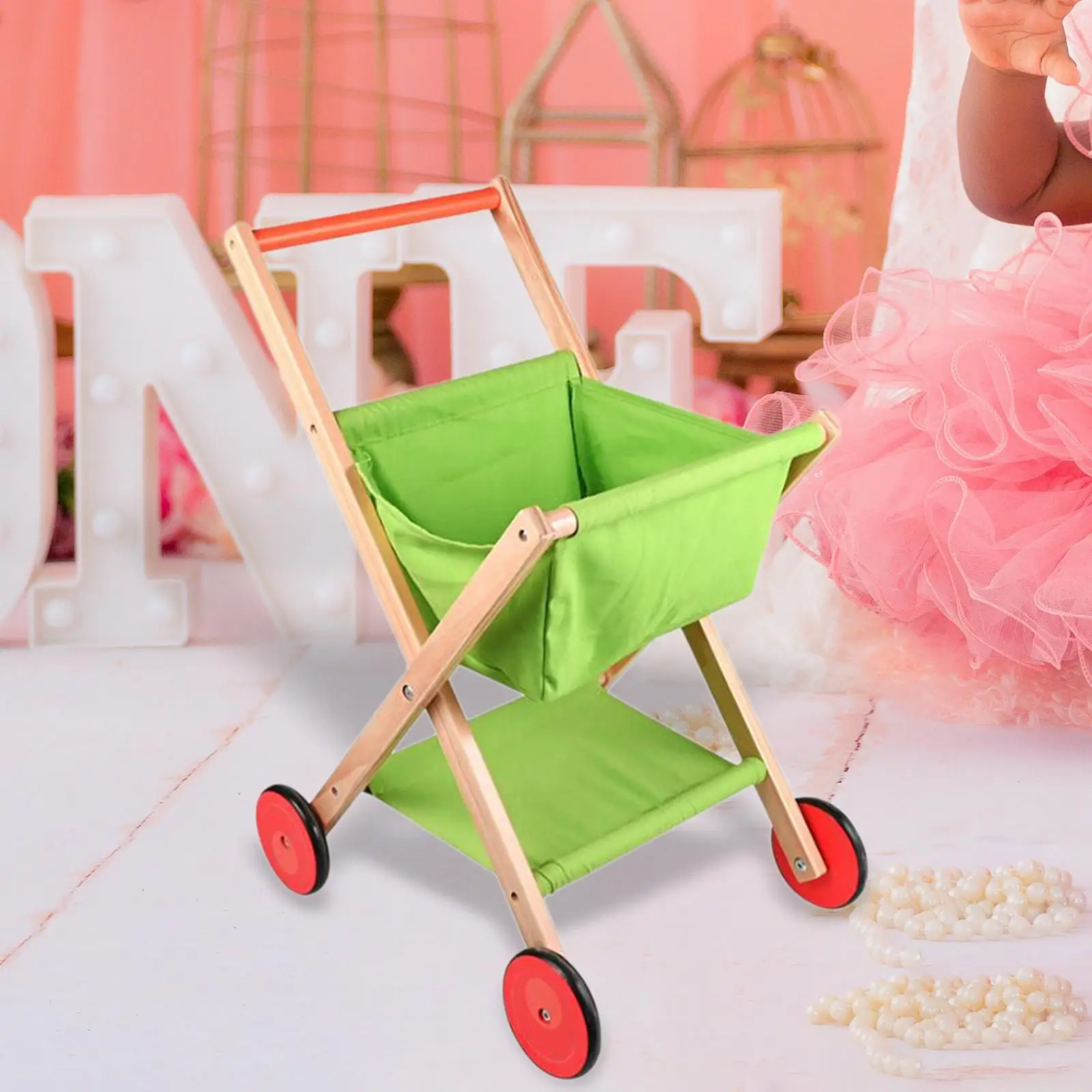 Wooden Shopping Cart ,Perfect Role Play Toy, Promotes Creativity and Imagination for Girls Boys