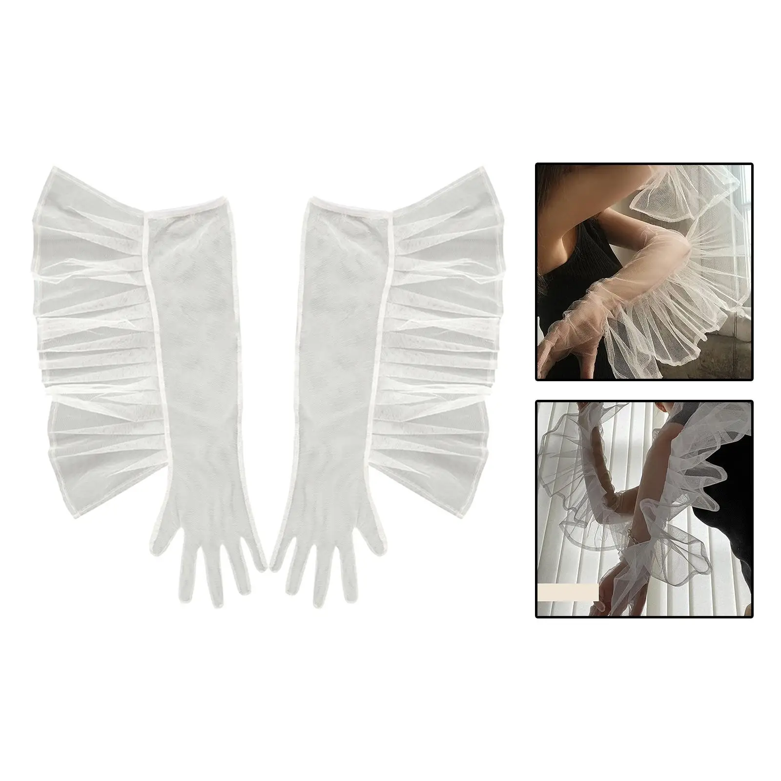Womens Gloves Lace Ruffle Gloves Full Finger Gloves for Dress Wedding Costume Accessories
