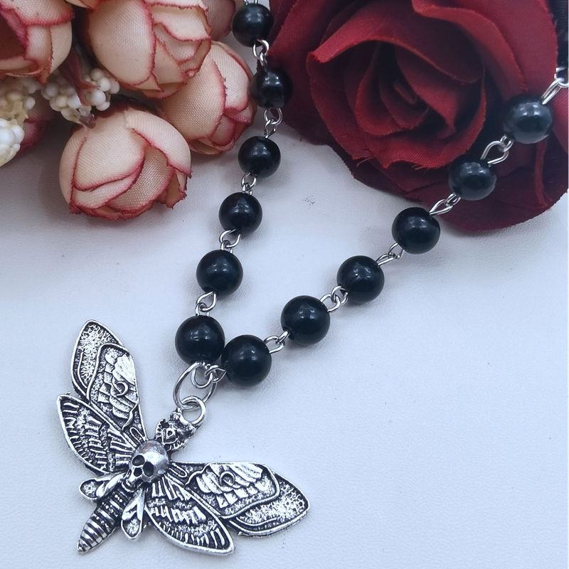 Gotische Schädel Motte Anhänger Halskette Perlenkette antike heid nische gotische Halskette Herren-und Damen schmuck Geschenk zubehör – Detail 5