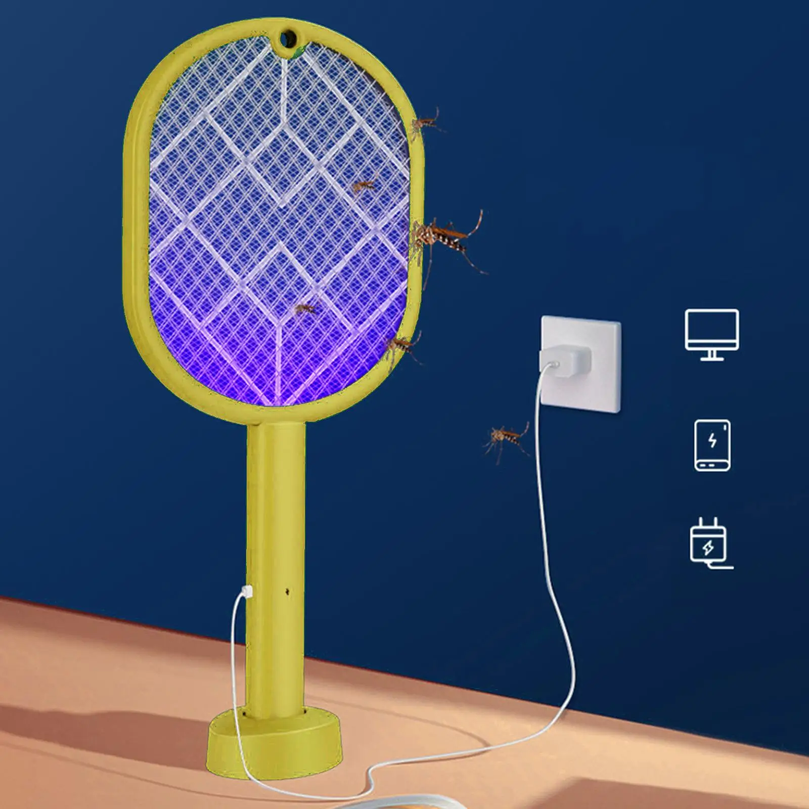2 in 1 Smart Bug Zapper Table Placing & Hand Holding Electric Fly Swatter Racket for Bedroom Office