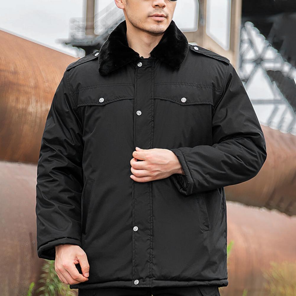 Description Picture 5 of itemMen Parkas Lapel Faux Fur Collar Pockets Single Breasted Men Coat Thickened Cotton Padded Thermal Overcoat For Autumn Winter