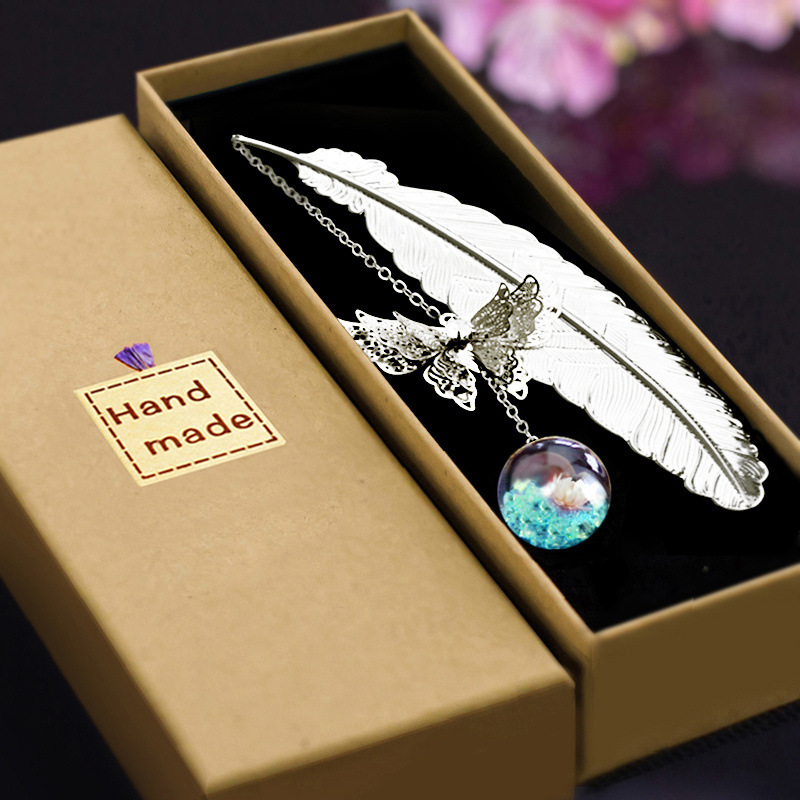 Pretty Bookmark for School Teachers Gift Metal Feather Book Marks for Thank You Mistress Friends Stationery Supplies Accessories