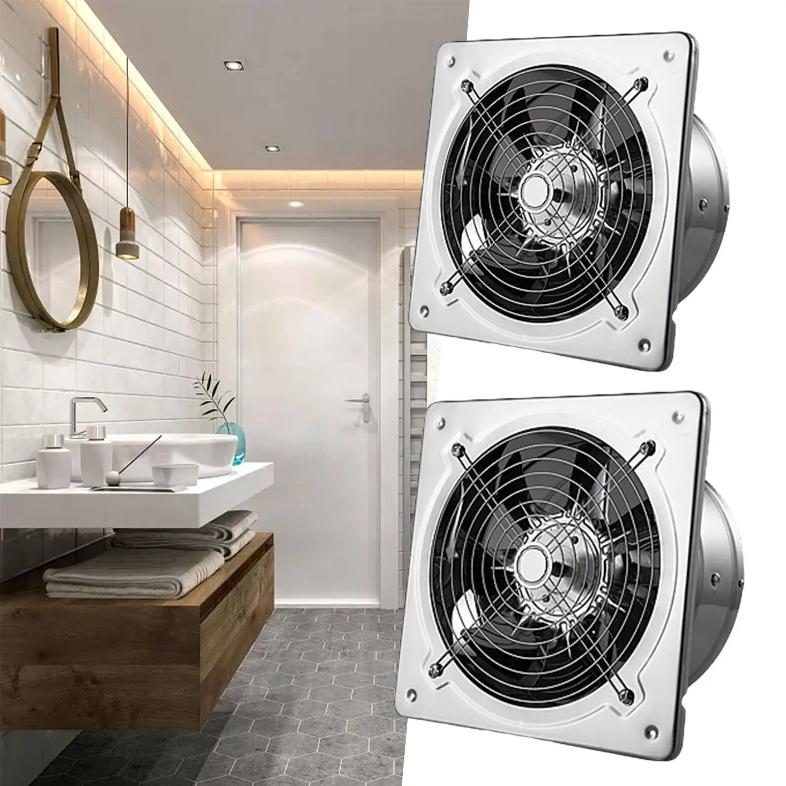 Ventilation Extractor Metal Square Blower through Wall Installation 40W Pipe Fan for Window Office Toilets Bathroom Laundry Room