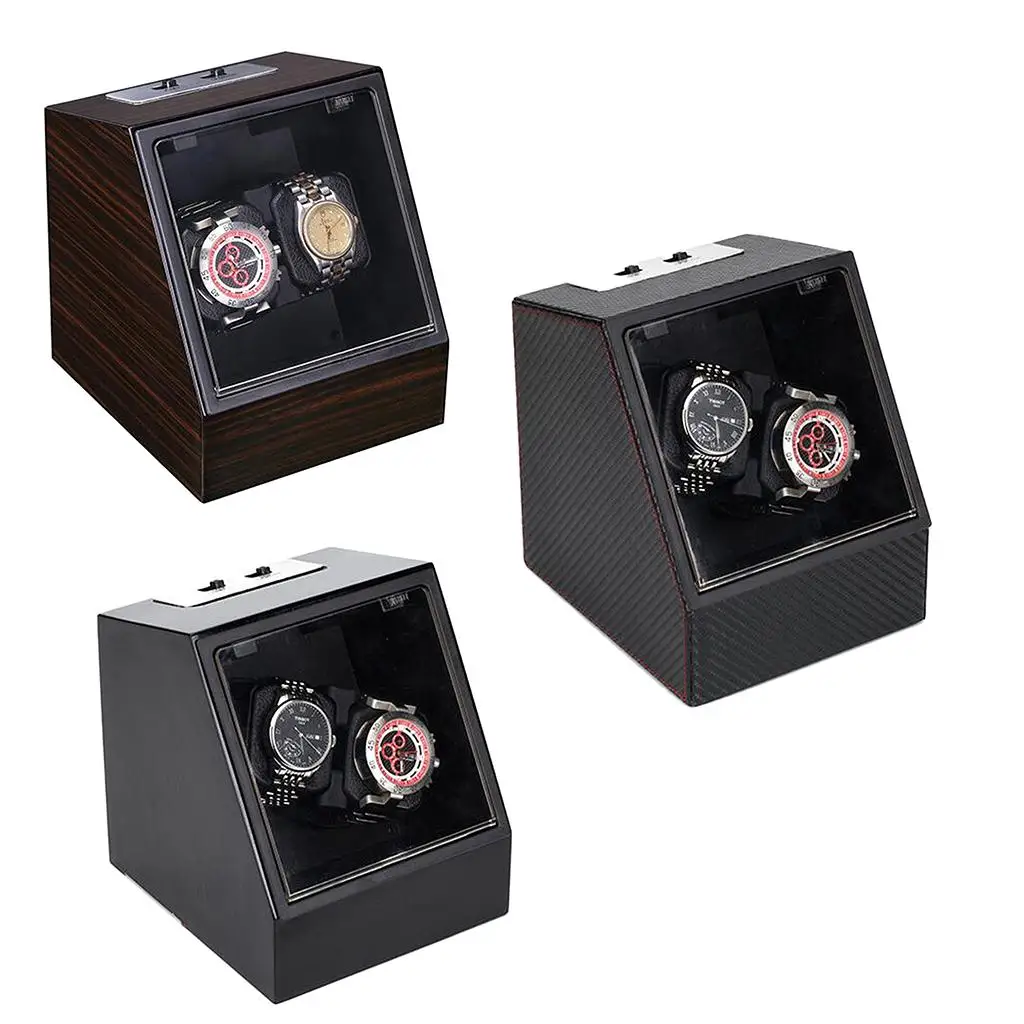 Vintage Automatic Rotation Ebony Wood Double Watch Winder Storage Display Case Box