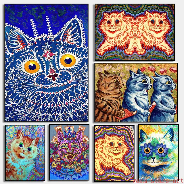 Famous Louis Wain Cat Portrait Vintage Poster Canvas Painting The Cat  Gathering Cute Kitty Giclee Fine Art Print Room Home Decor - AliExpress