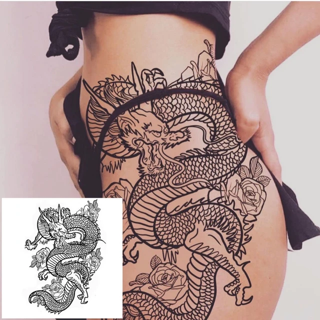 Dragon and Rose Tattoo - Tattoo Design