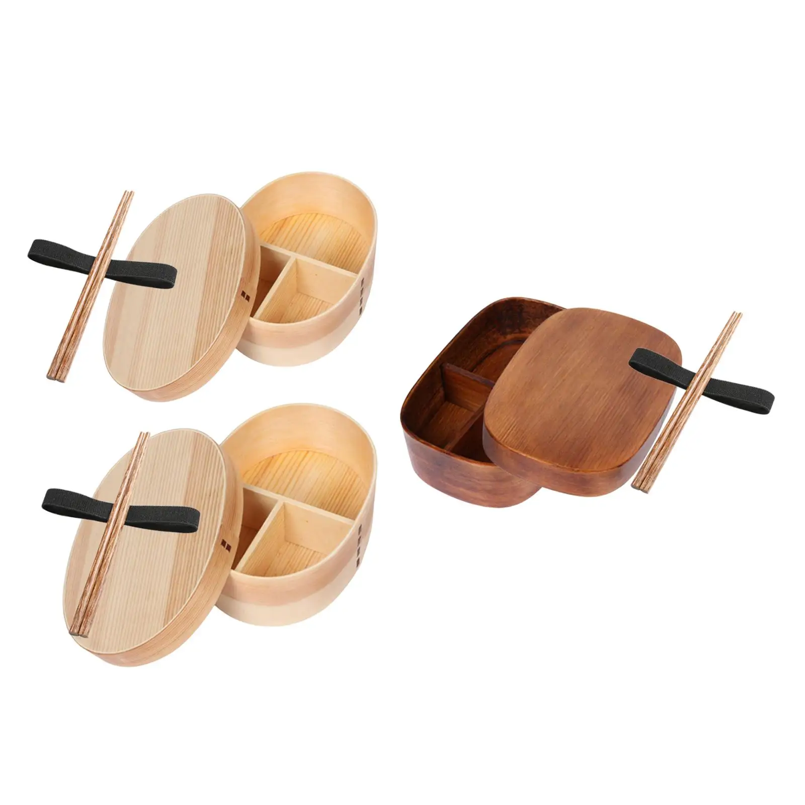 Japanese Style Bento Box Wood Lunch Box with Chopsticks for Storage Sushi, Vegetable, Rice etc Tableware Bowl Container