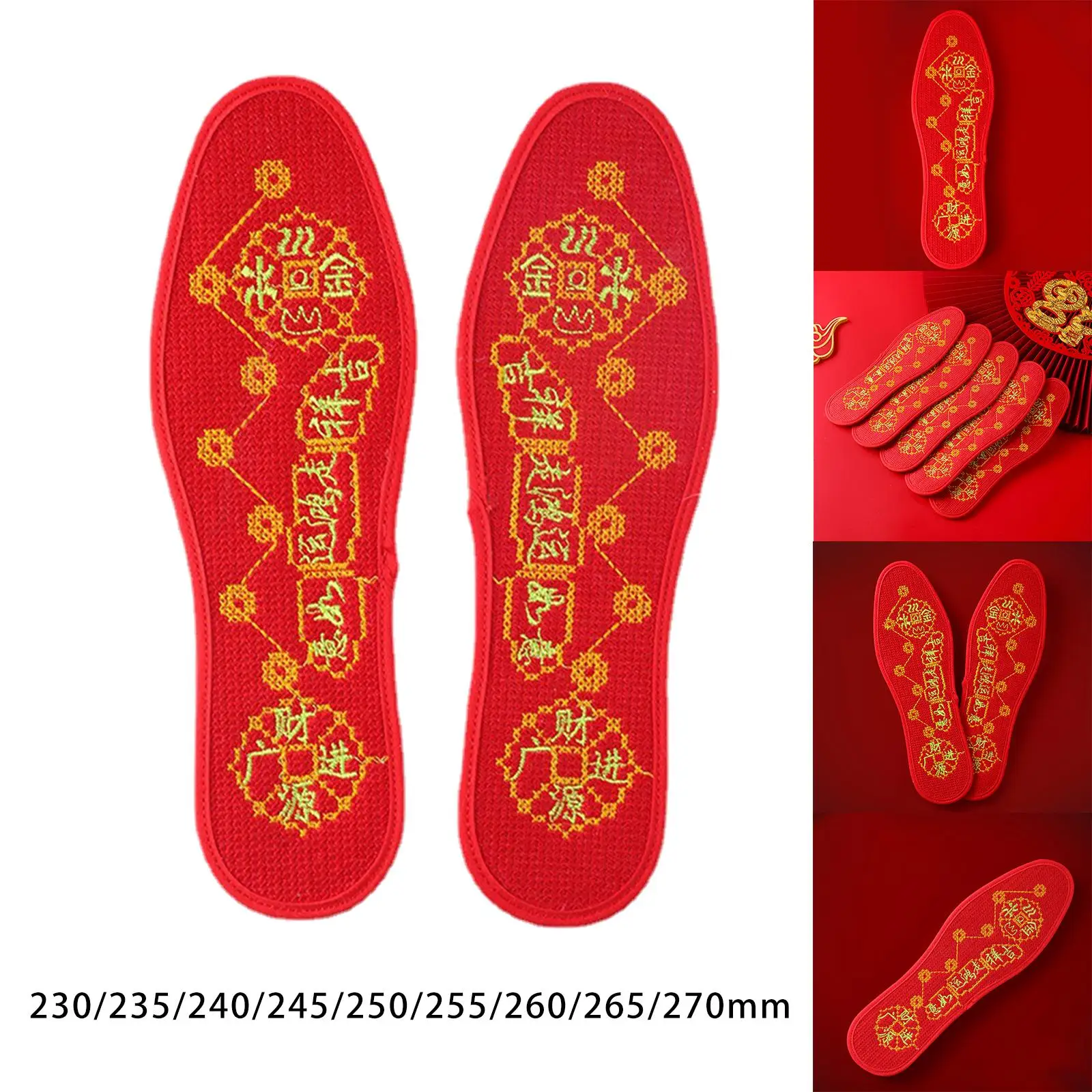 Feng Shui Seven Coins Insoles Wear Resistant Boot Insoles Sweat Absorbent Feng Shui Insoles Shoes Insert Red for Unisex Sports
