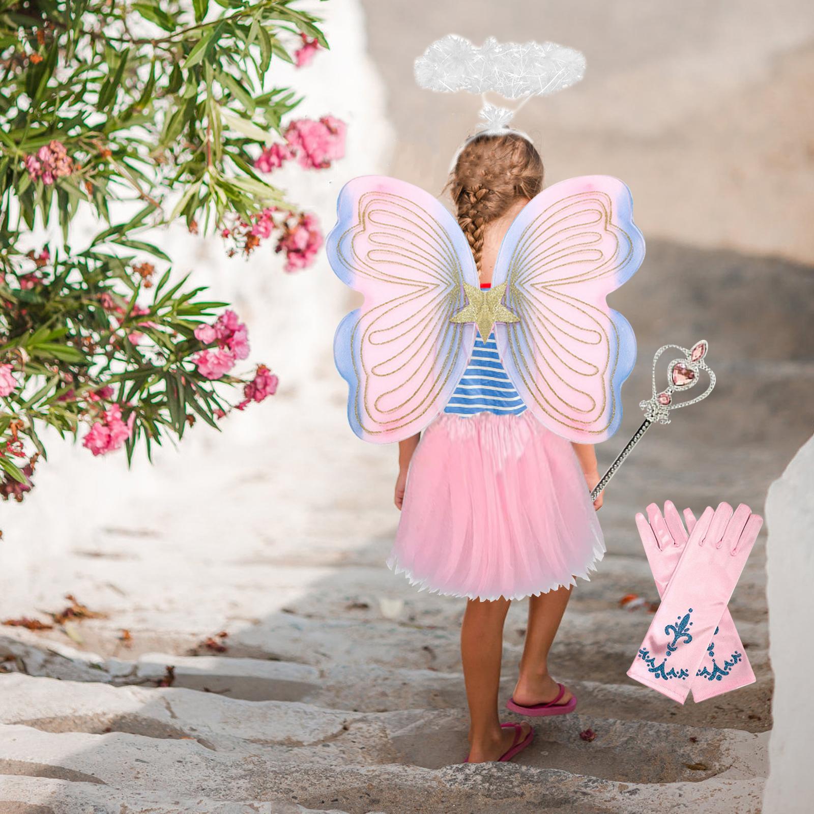 Fairy Princess Costume Set Gloves Butterfly Wings Wand for Pretended Play Halloween Photo Props Stage Performance Cosplay