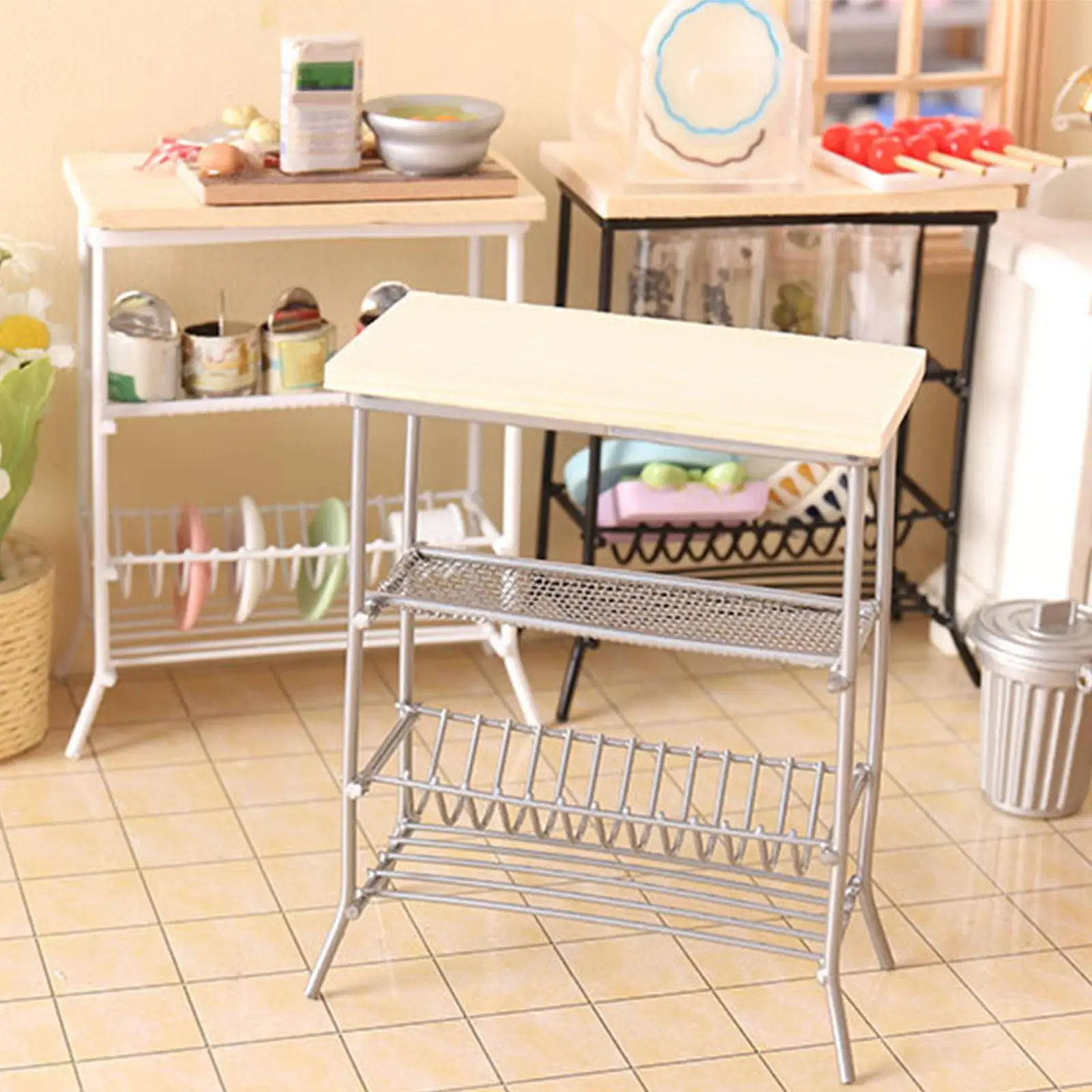 Alloy Mini Dishes Rack Furniture Accessories Living Room Dining Room 1/12 Dollhouse Tableware Rack Decoration Scenery Supplies