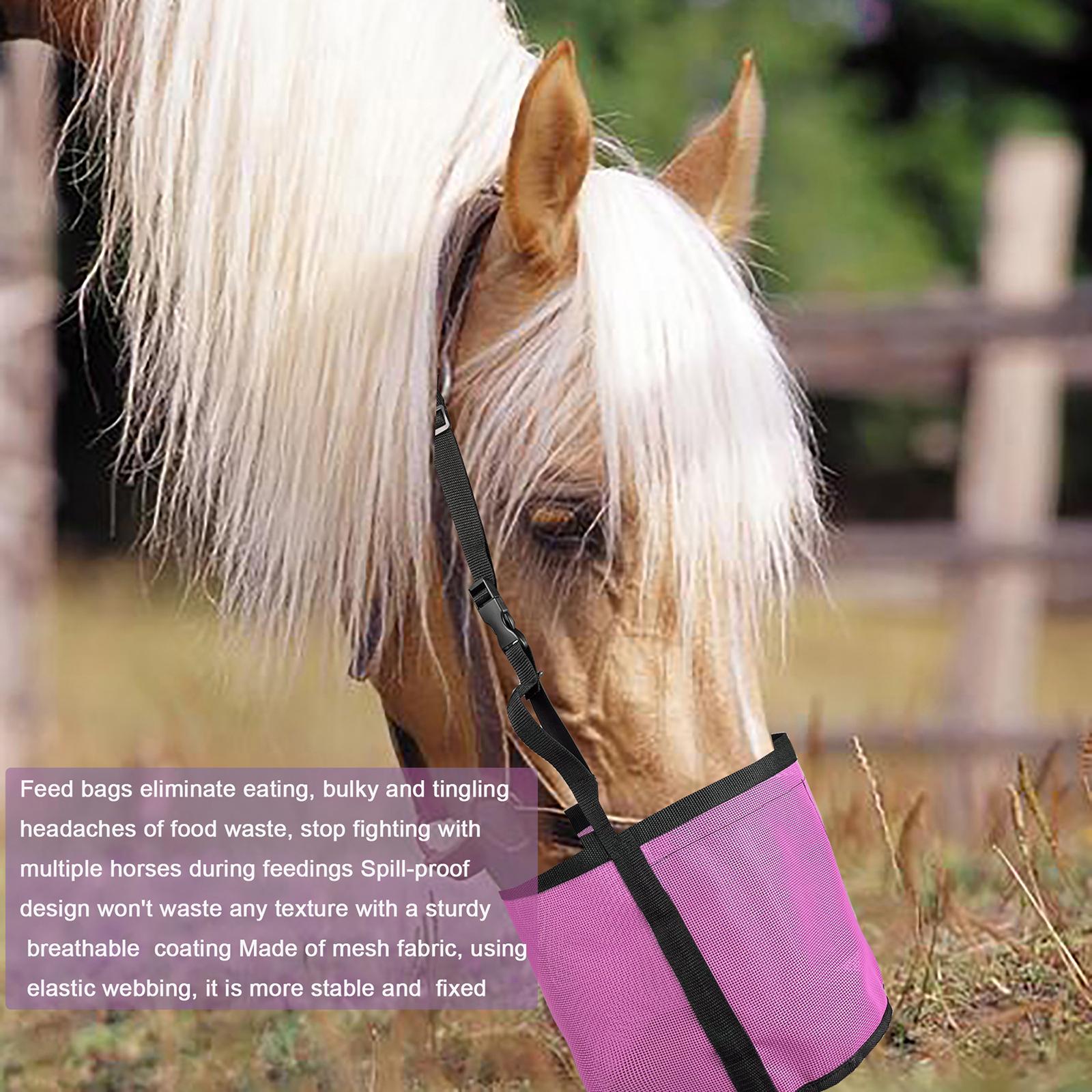 Horse feed Bag Heavy Duty PVC Mesh Bag Hay Feeder Durable Horse Supplies Elastic Strap Slow Feeding Adjustable Hay Bag