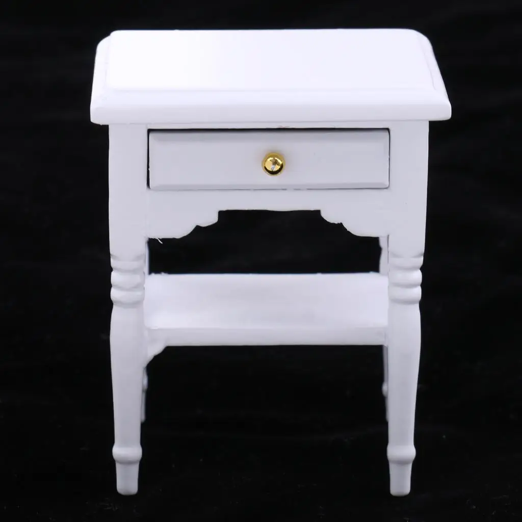 Miniature Dollhouse Bedside  Dolls House Mini Furniture Wooden /12 Scale (Solid White)