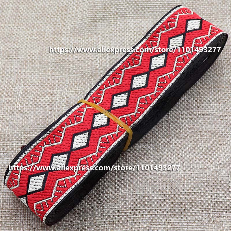 Description Picture 5 of item3.3cm 7 Yards Jacquard Ribbon with Ethnic Trim Embroidered Woven Webbing Tape for Cloth Sewing and Crafting Decorative
