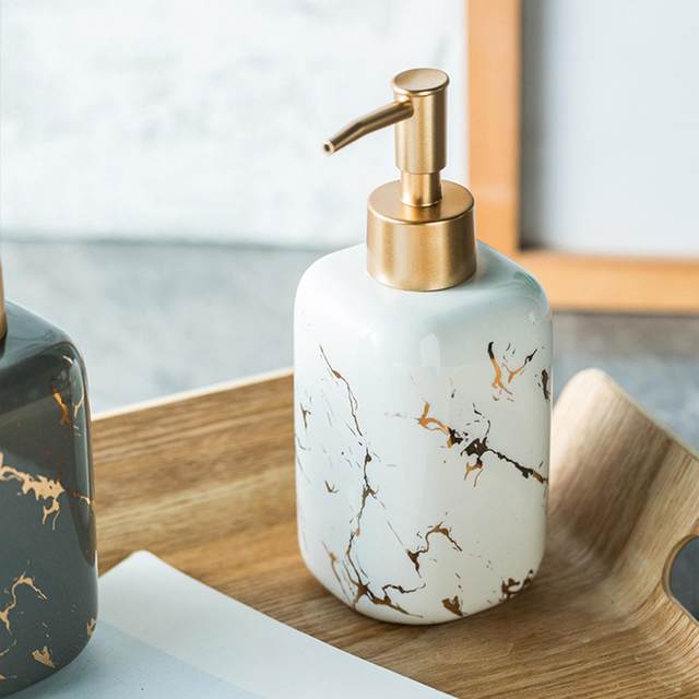 Gold Soap Dispenser Liquid Soap Pump Dispenser for Shower Ceramics Marble  Design Shampoo Lotions Bottle for Bathroom - China Porcelain Bathroom  Accessory, Ceramic Set