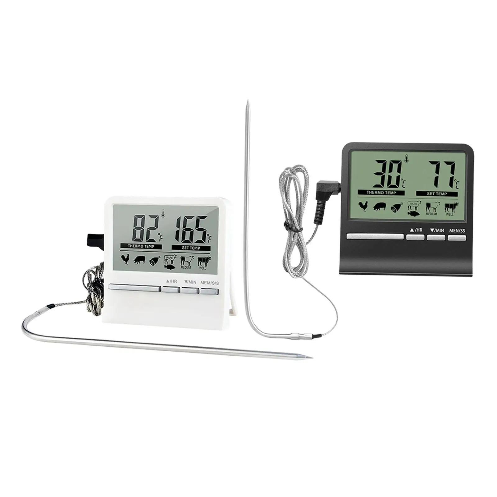  Thermometer 0-250°C/32-482°F with Temperature Probe LCD Display Grill Thermometer for Oven BBQ, Kitchen, 