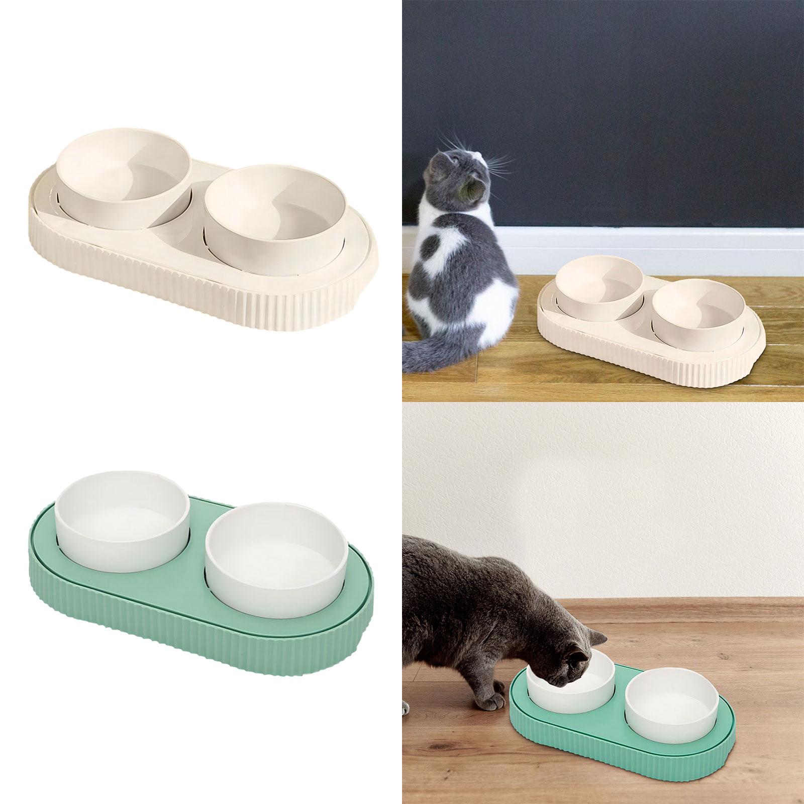 Double Pet Food Bowl Ceramic Detachable Raised Cat Bowls for Food and Water