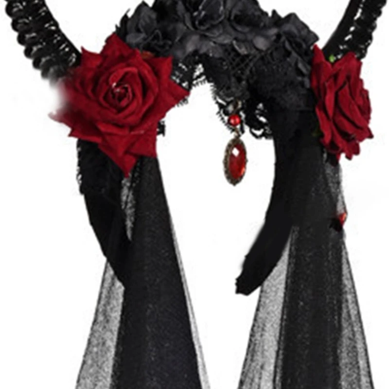 Gothic Sheep Horn Rose e Tulle Decorativa