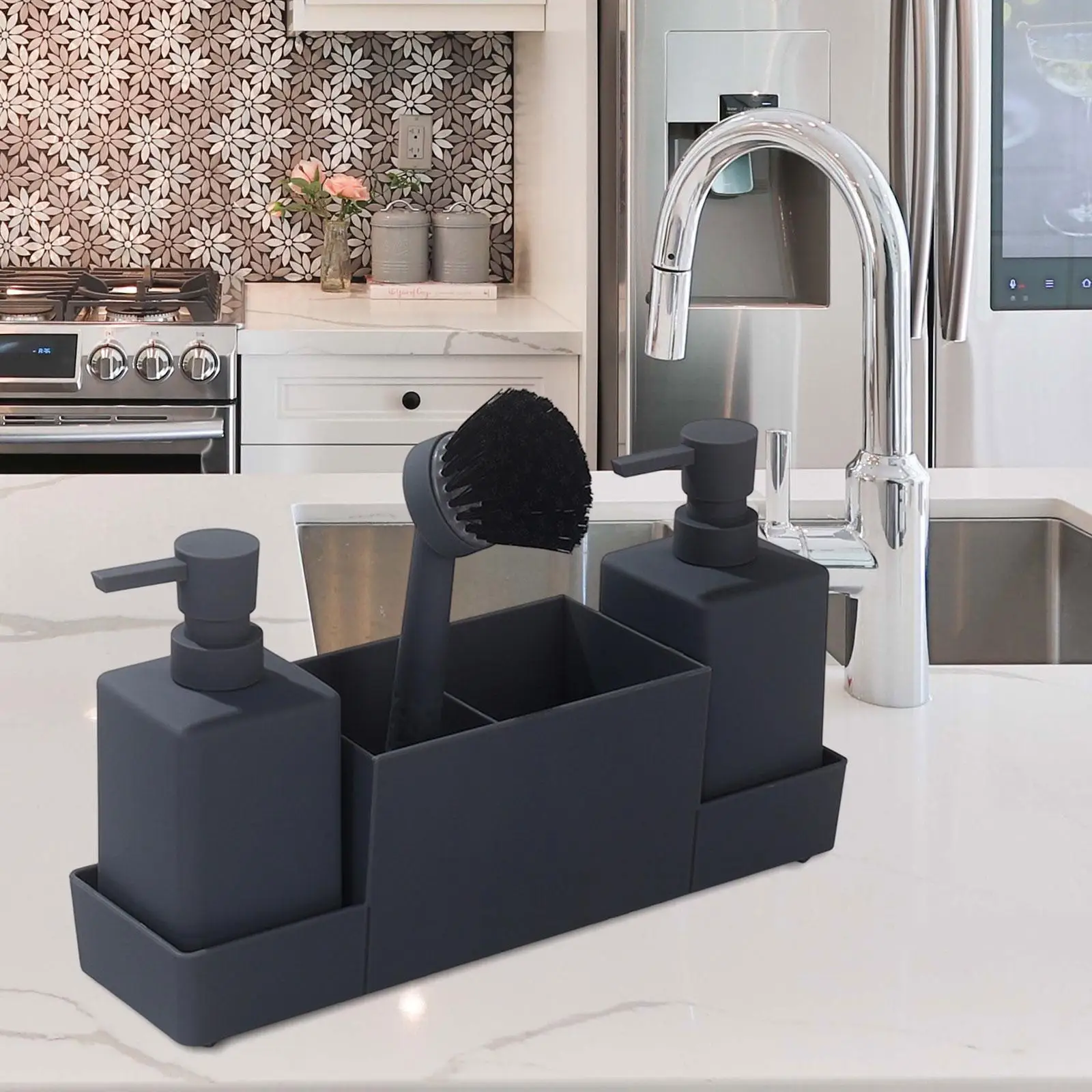 4 Piece Liquid Soap Dispenser Kitchen Soap Dispenser with Sponge Holder Portable