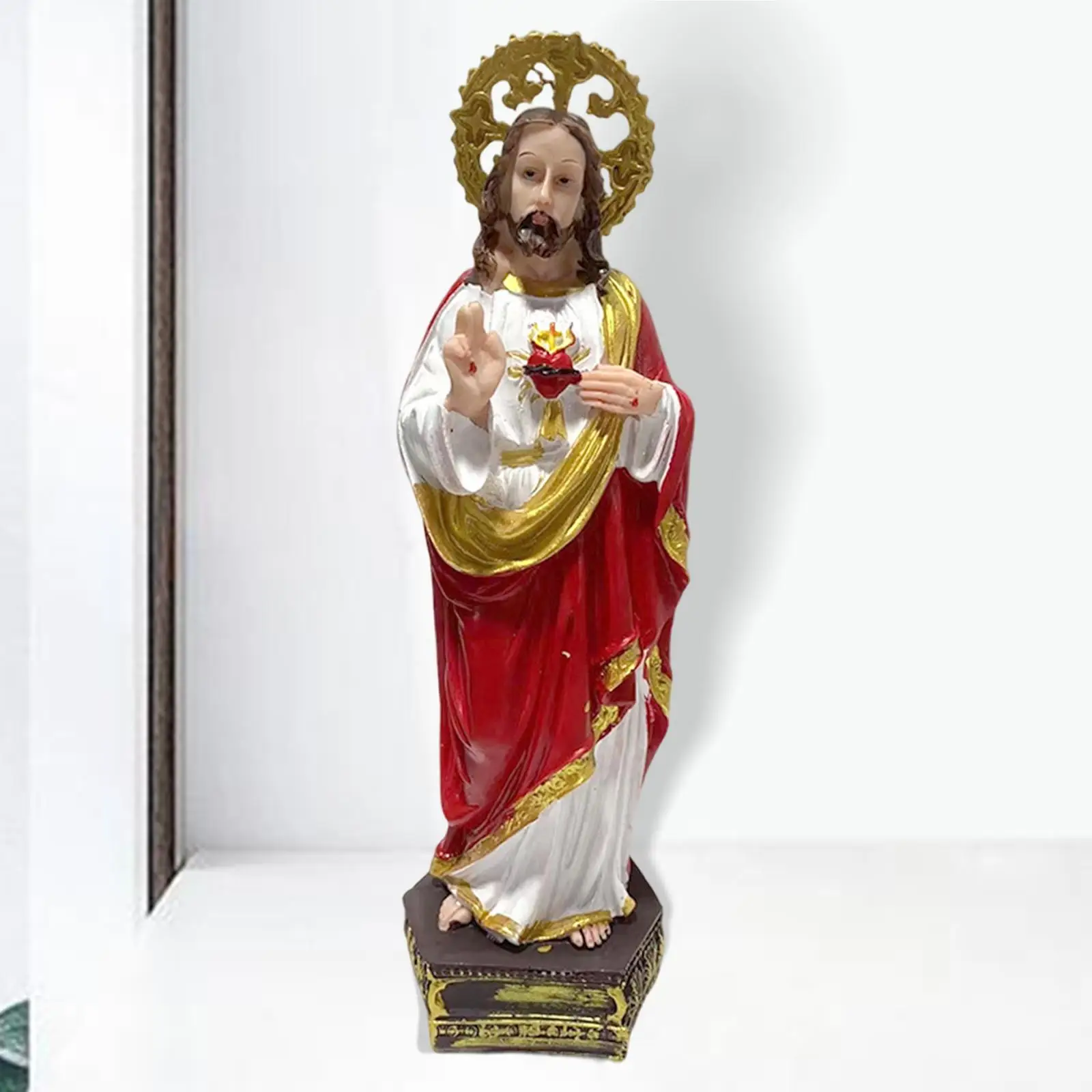 Jesus Statue Sacred Heart Polyresin Christ Lord Crafts Sculptures Religious Figure for Table Decoration Home Office Church Shelf
