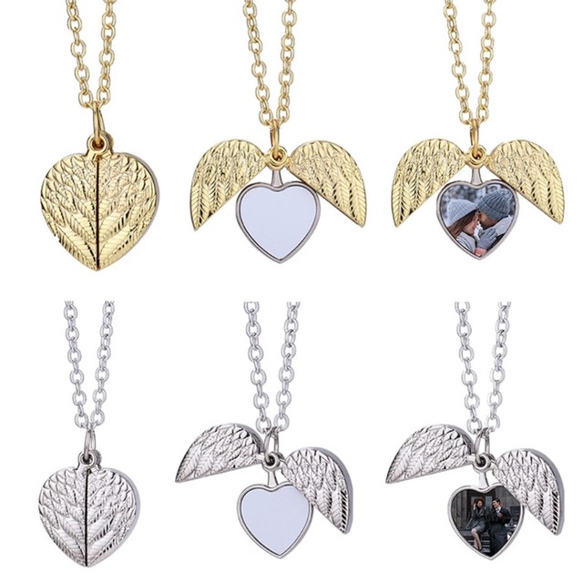 DIY Sublimation Necklace Pendant Angel Wings Rectangle Shape Sweater Chain  Gift