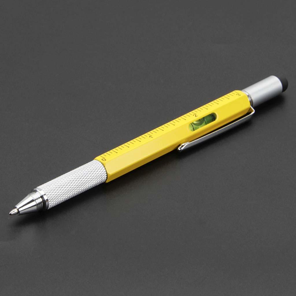 6 in 1 Multitool Tech Tool Pen Level Ruler Gauge Scale Touch Screen Pen Flat/ Cross Screwdriver Combination Ballpoint Pen Stylus