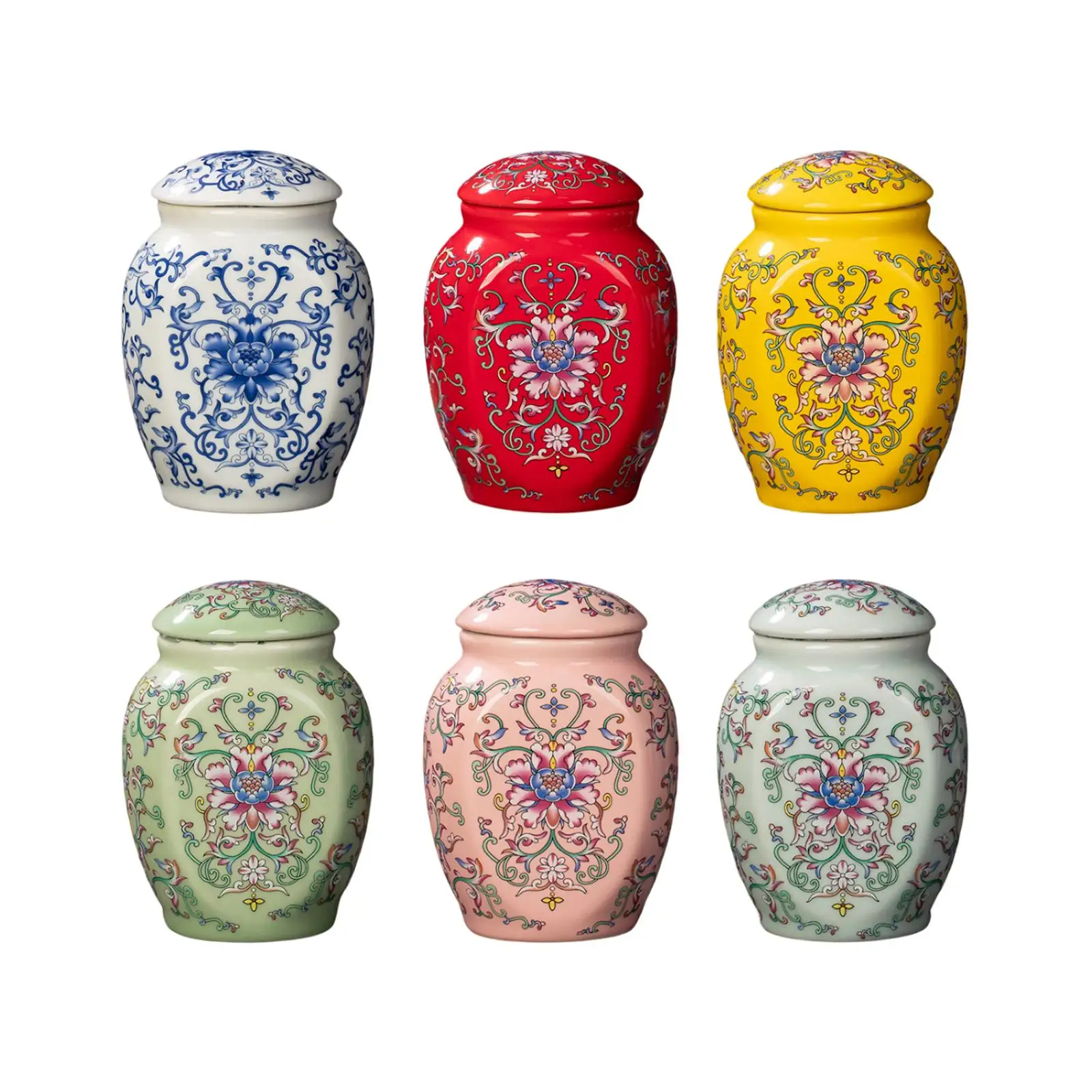 Porcelain Temple Ginger Jar Tea Storage Jar with Lid Decoration Ceramic Vase
