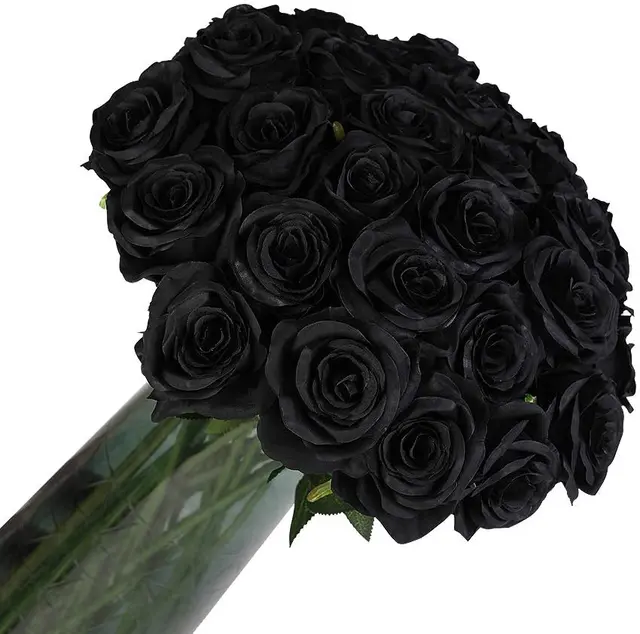 Artificial Black Roses Bouquet Finta Seta Rosa Fiore Fiori Artificiali  Bouquet Seta Rose Nere Bouquet 25pcs