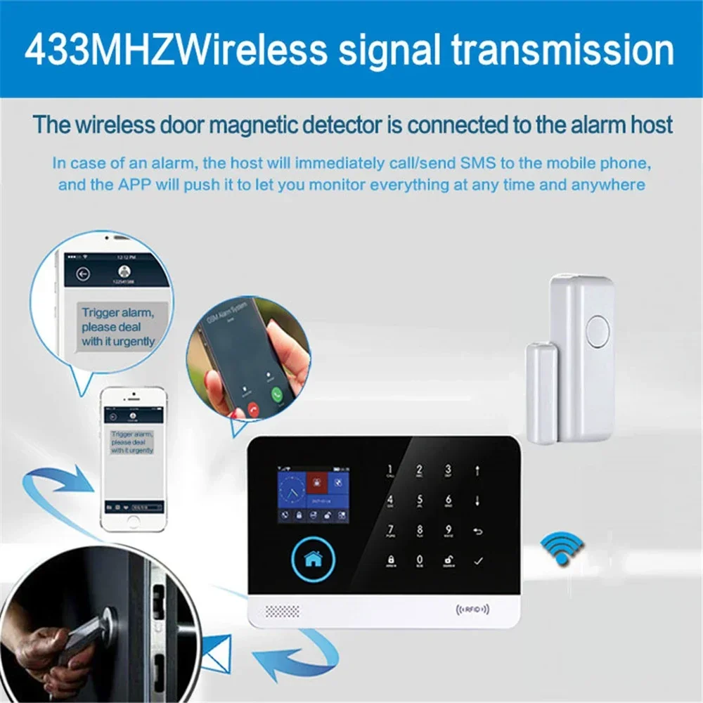 Nombre 3, HIVA Kabelloser magnetischer Tür- und Fenstersensor EV1527, Codierungsmodus, RF, 433 MHz, für Heimsicherheits-Alarmsystem, Heim-Einbrecher Ala