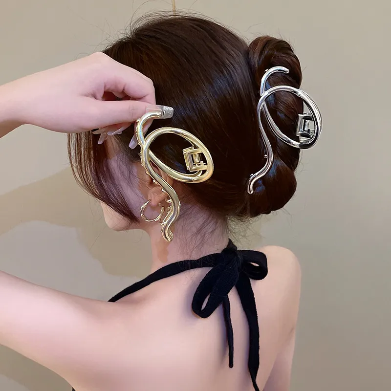 Korea Punk Metall Gold Silber ovale Haar Krallen clips für Frauen trend ige große geometrische Krabben fängt Klemme Mädchen Schmuck Accessoires – Detail 1