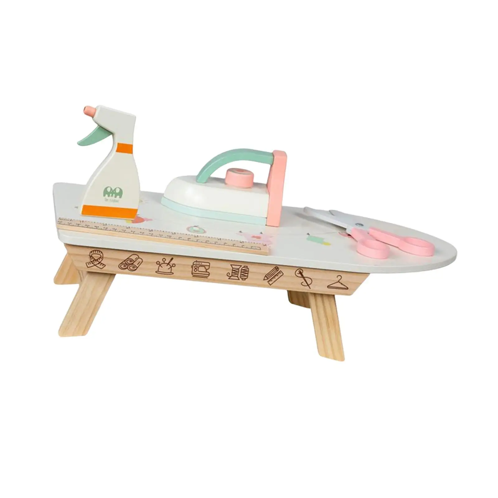 Pretend Ironing Board and Iron Wood Handicraft Toy with Clothes Iron, Ironing Board, & Accessories Laundry Toys for Girls Boys
