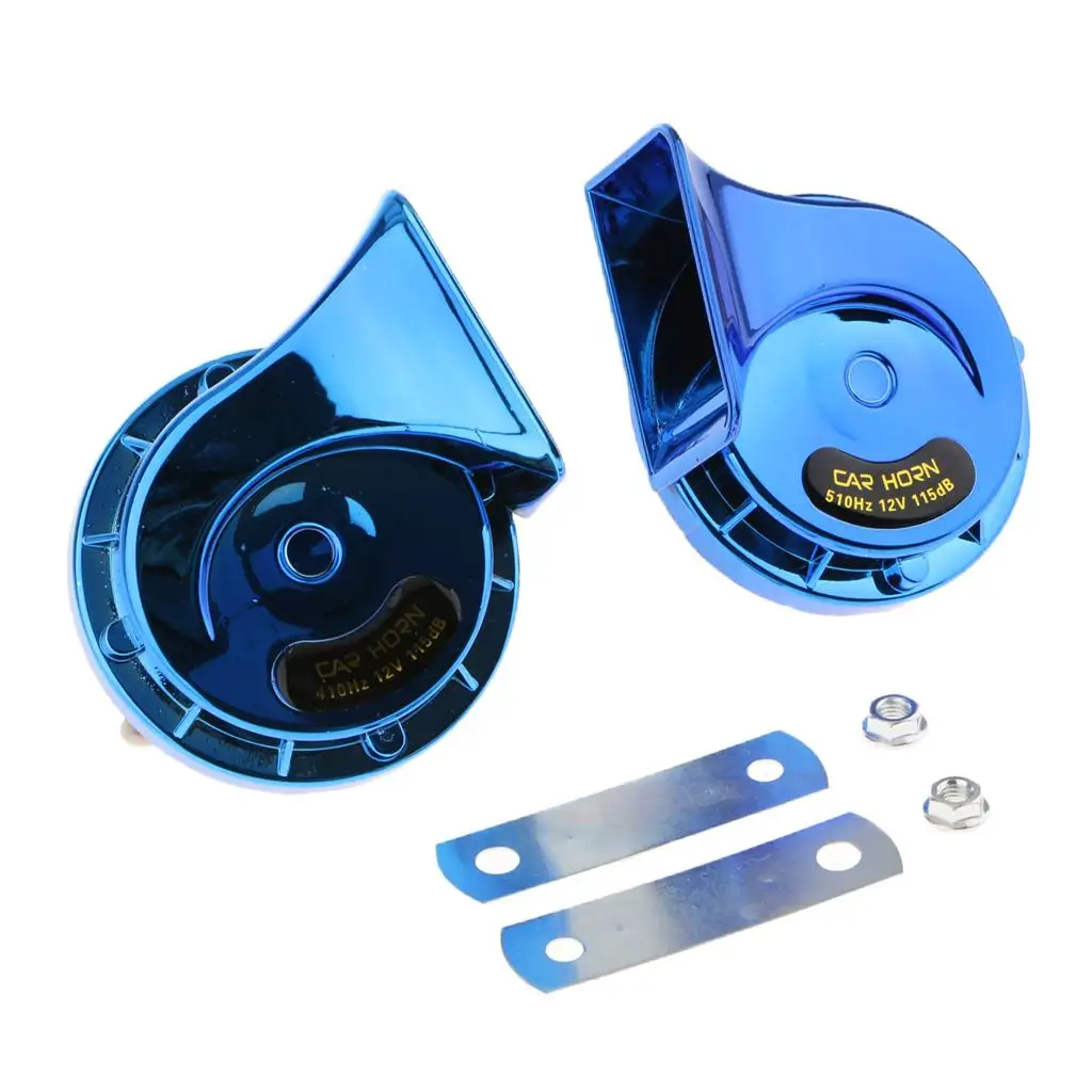 2Pcs Dual- Snail Electric Horn Universal Snail Horn Auto Snail Horn Blue