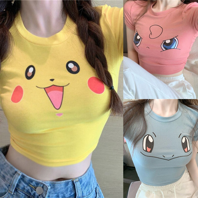 Camiseta de Pok mon Pikachu para mujer camiseta de Midriff baring