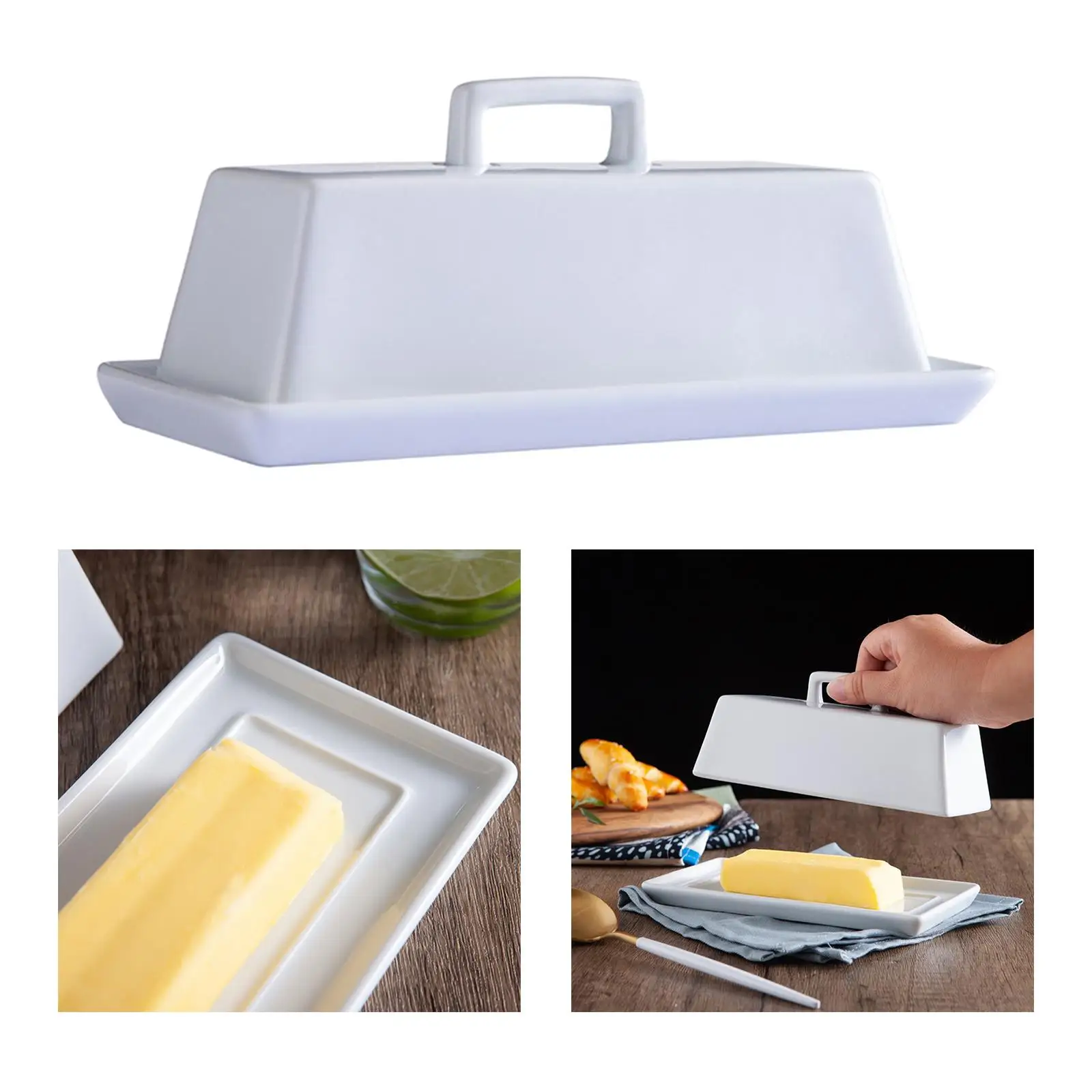 Ceramic Set Serving Tray Porcelain White with Handle Dinnerware Covered Butter Dish for Countertop Microwave Refrigerator Party